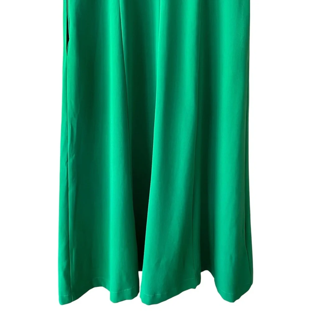 NWT Mac Duggal Crepe Collar Short Sleeve Green Midi Dress - NO BELT - Picture 9 of 11